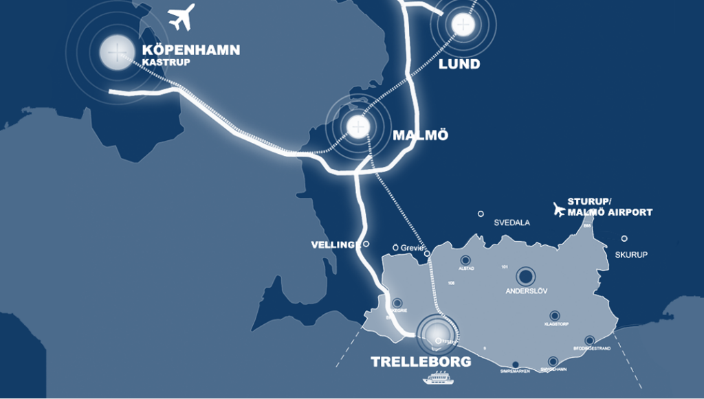 Kartbild över Trelleborgs strategiska läge