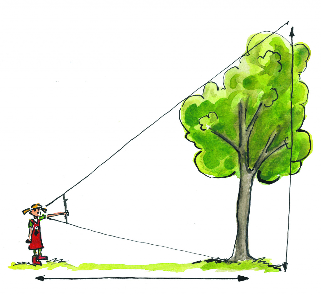 Tecknad flicka med träd