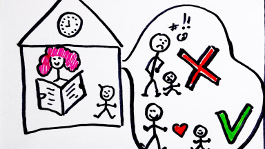 Illustration som visar familjesituation och känslouttryck