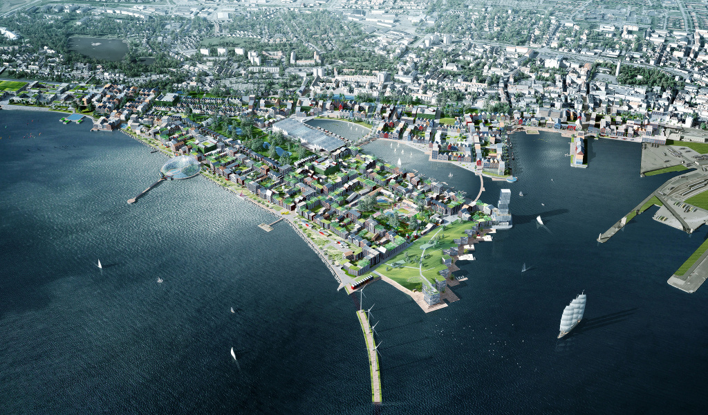 Visionsbild över stadsdelen Sjöstaden