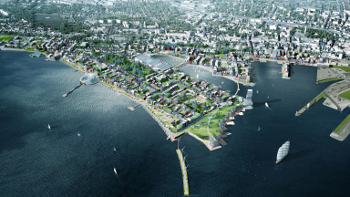 Vy över den planerade nya stadsdelen Sjöstaden i Trelleborg.