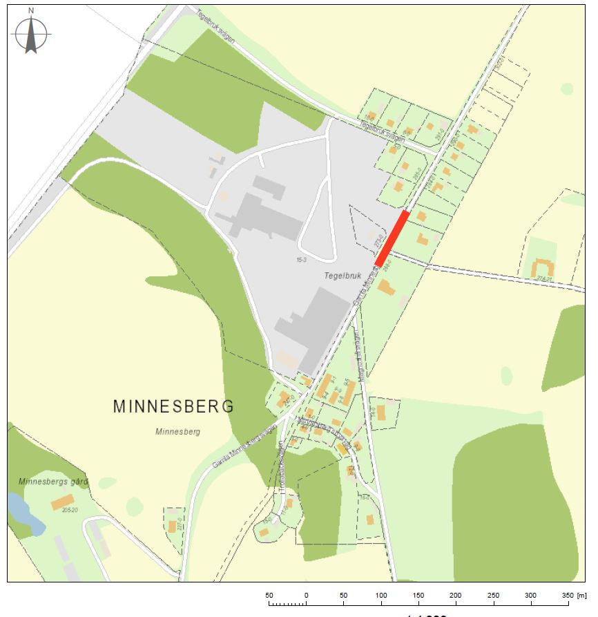 Karta Karta över Gamla Minnesbergsvägen.