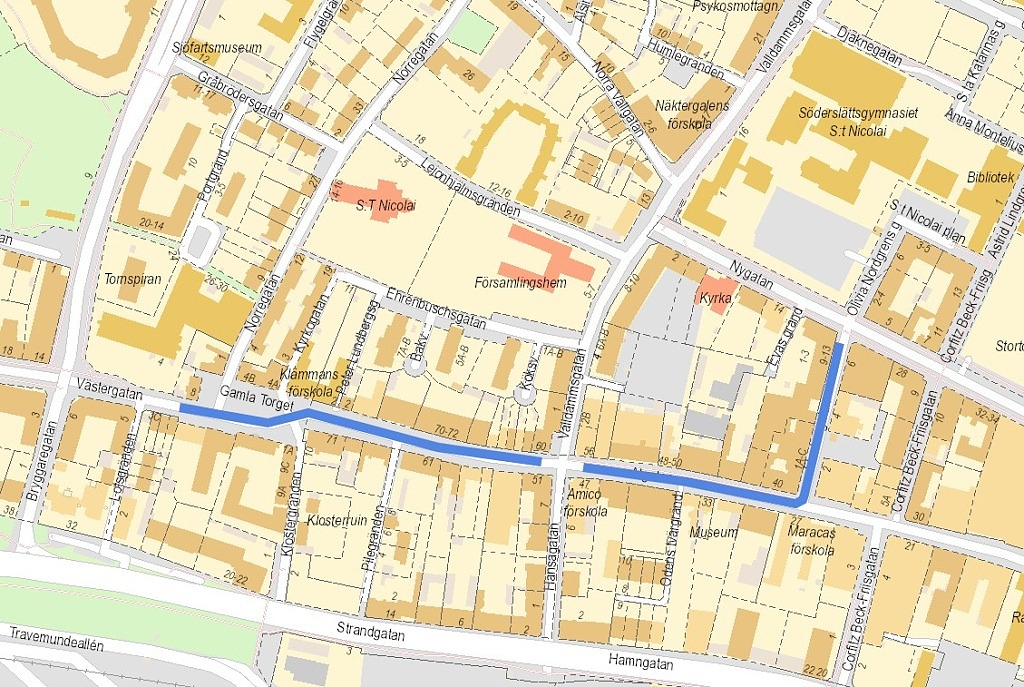 kartbild med markerad cykelgata